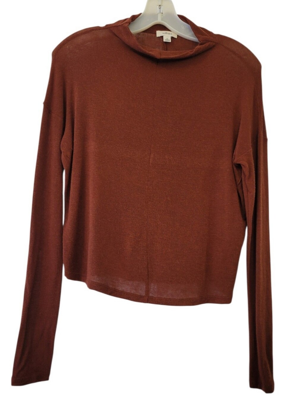 Wilfred Aritzia Rust Red Sheer Mock Neck Oversized Cropped Long Sleeve Shirt XS